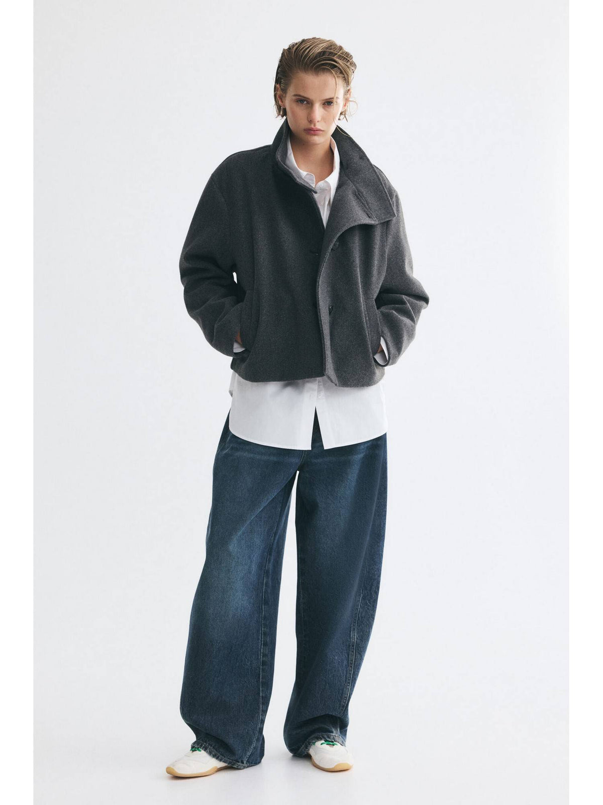 Women Charcoal Felted Funnel-Collar Jacket | JC78 - view 3