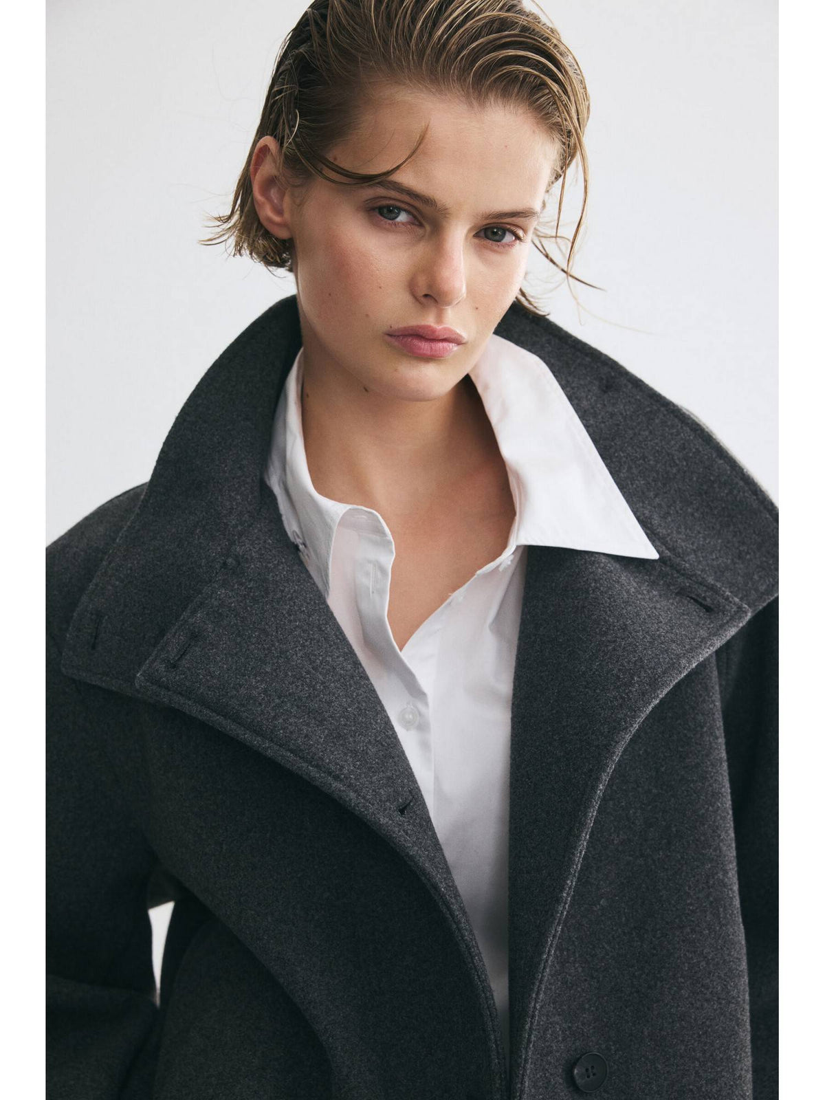 Women Charcoal Felted Funnel-Collar Jacket | JC78 - view 4