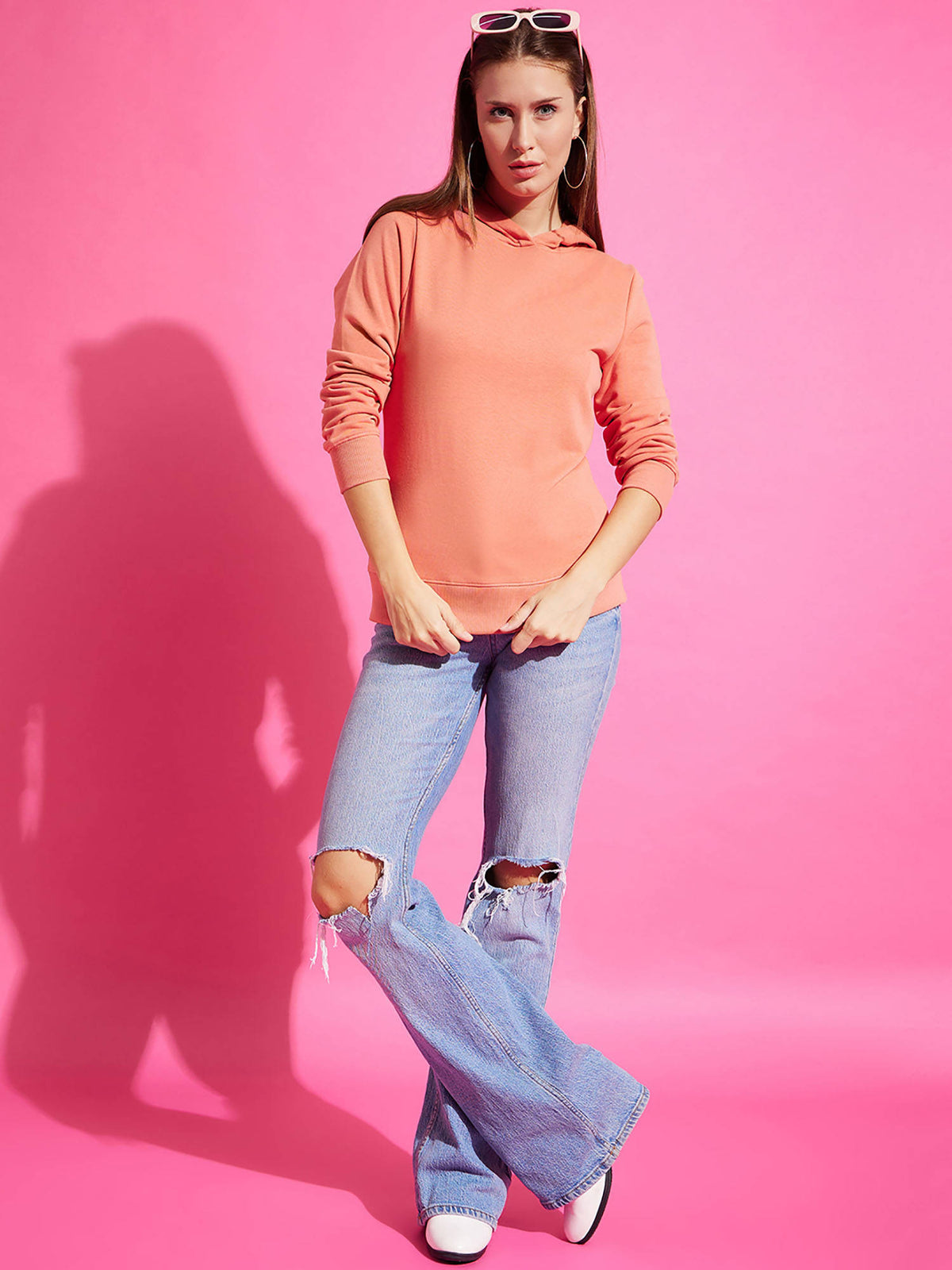 Womens Solid Hooded Sweatshirt | HD56 - view 3