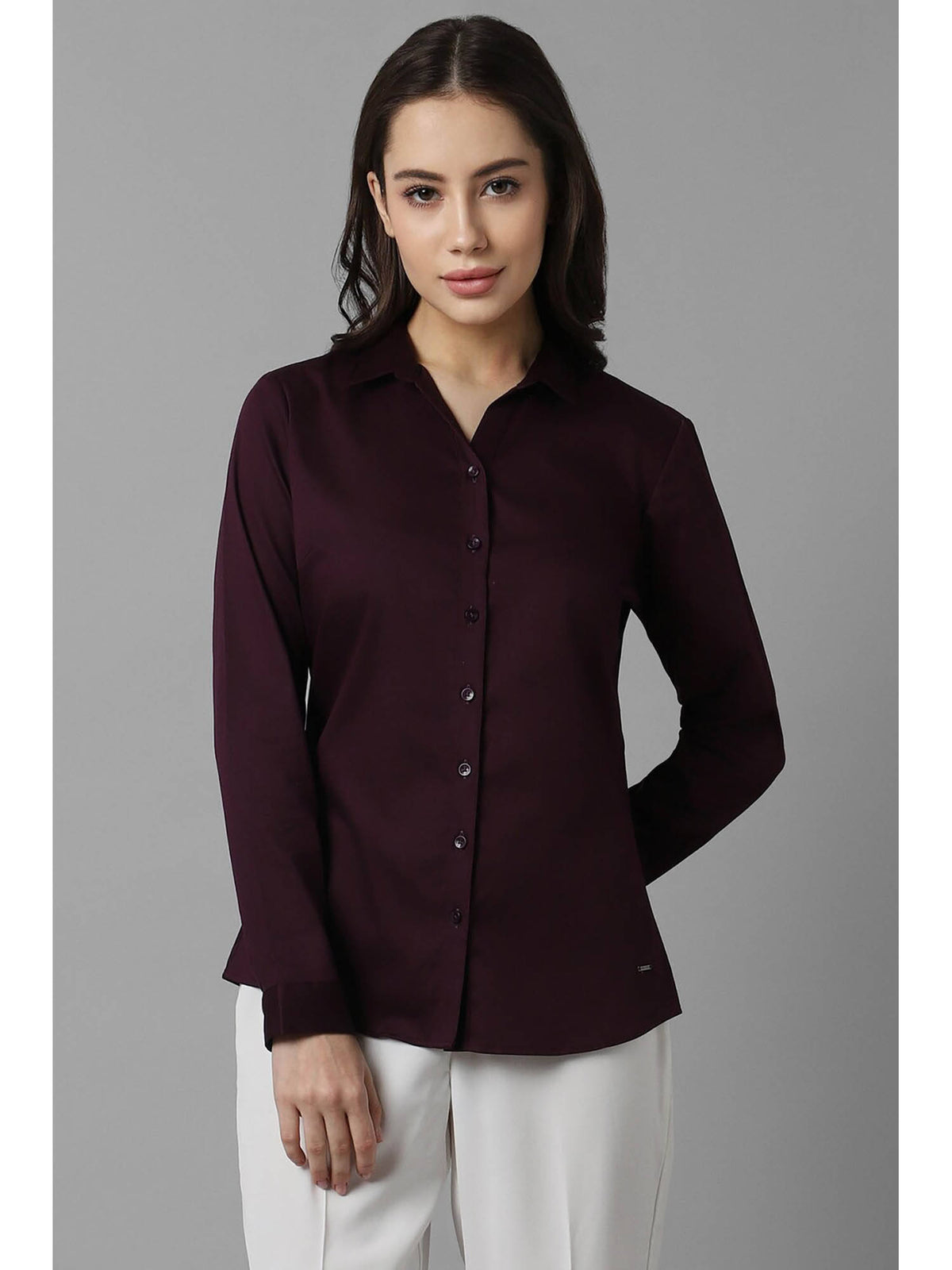 Women Purple Solid Long Sleeves Shirt | S67 - view 1