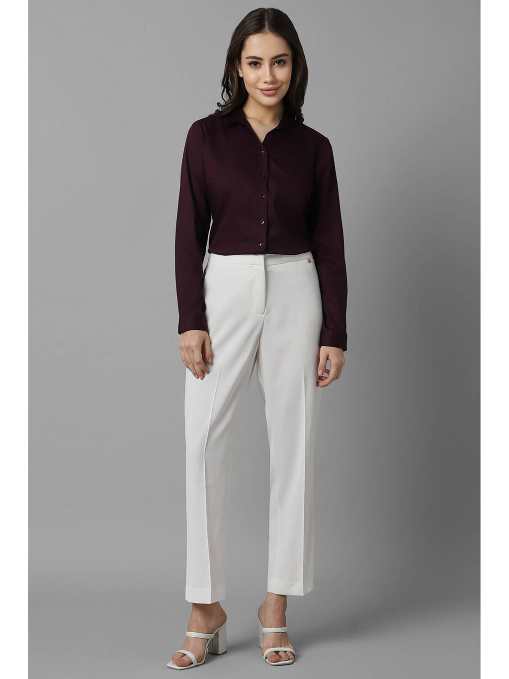 Women Purple Solid Long Sleeves Shirt | S67 - view 2