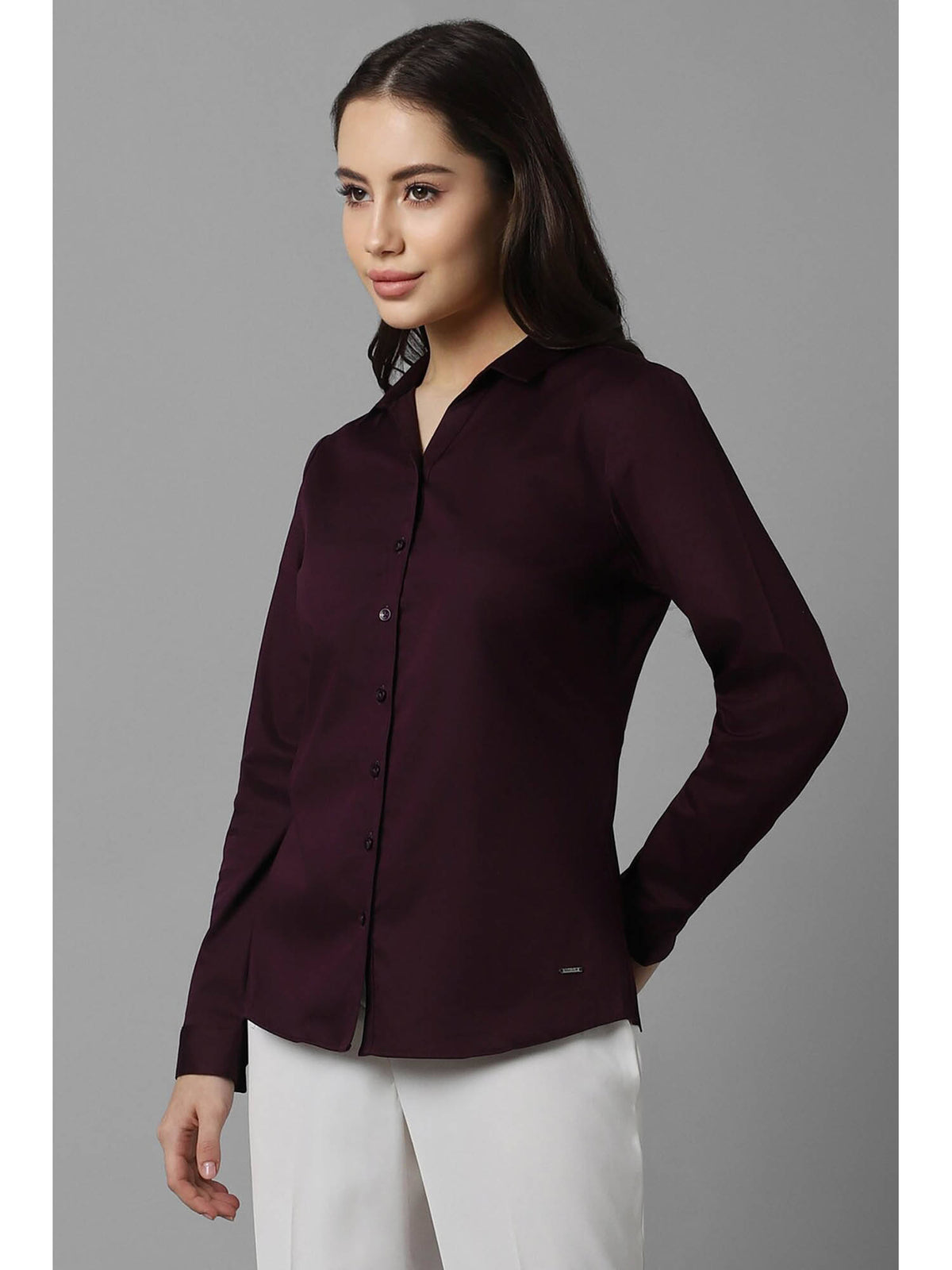 Women Purple Solid Long Sleeves Shirt | S67 - view 4