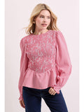 Gingham Shirred Bodice Blouson Sleeve Peplum Top | pt51 - view 1