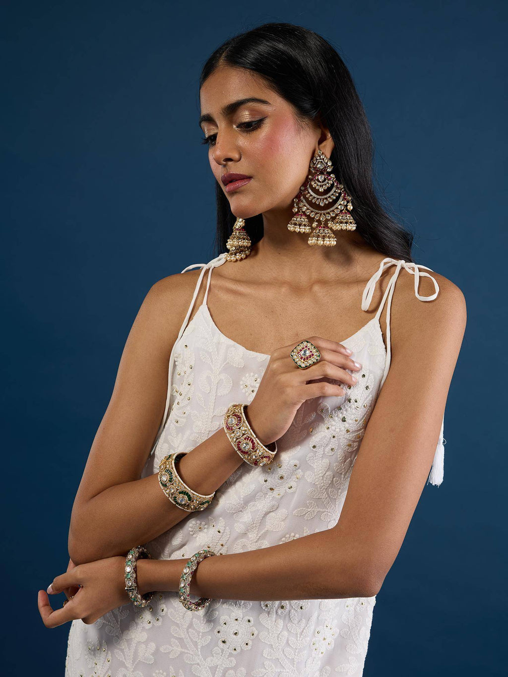 White Chikankari Strappy Kurta Trousseau Tijori | FY93 - view 5