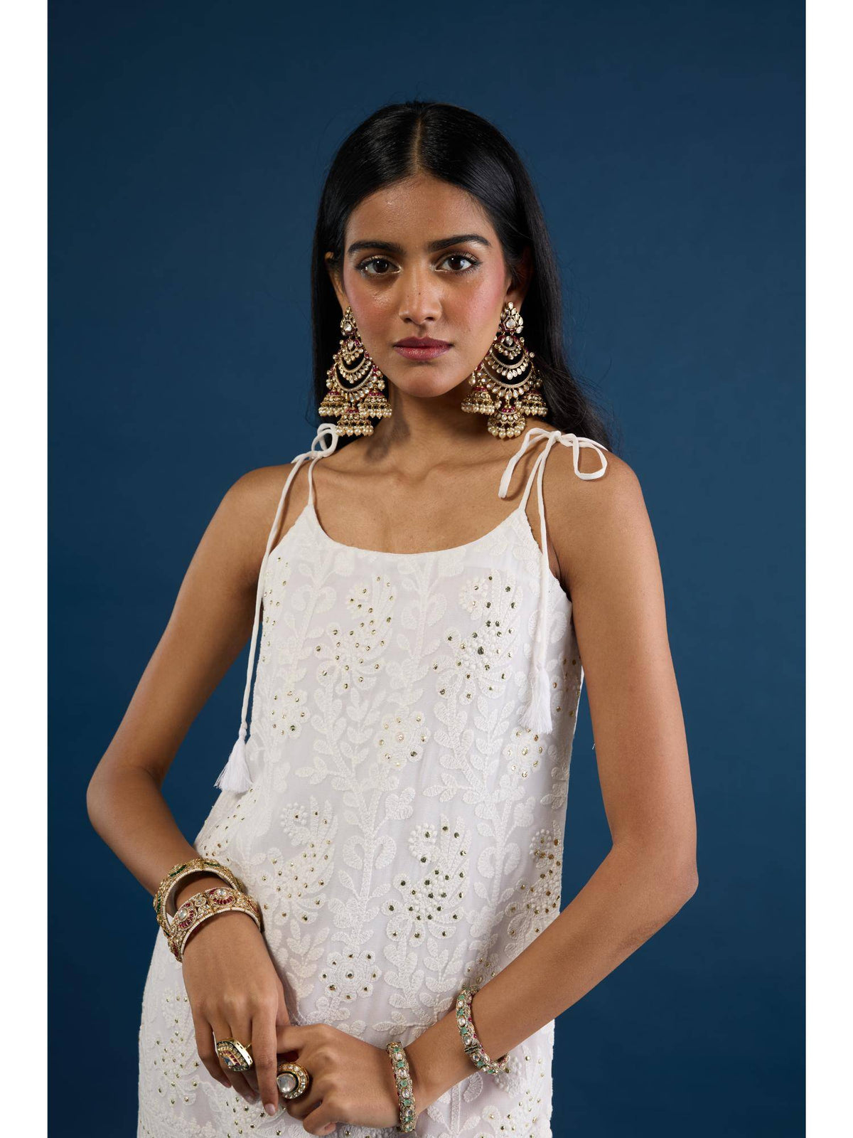 White Chikankari Strappy Kurta Trousseau Tijori | KDG - view 6