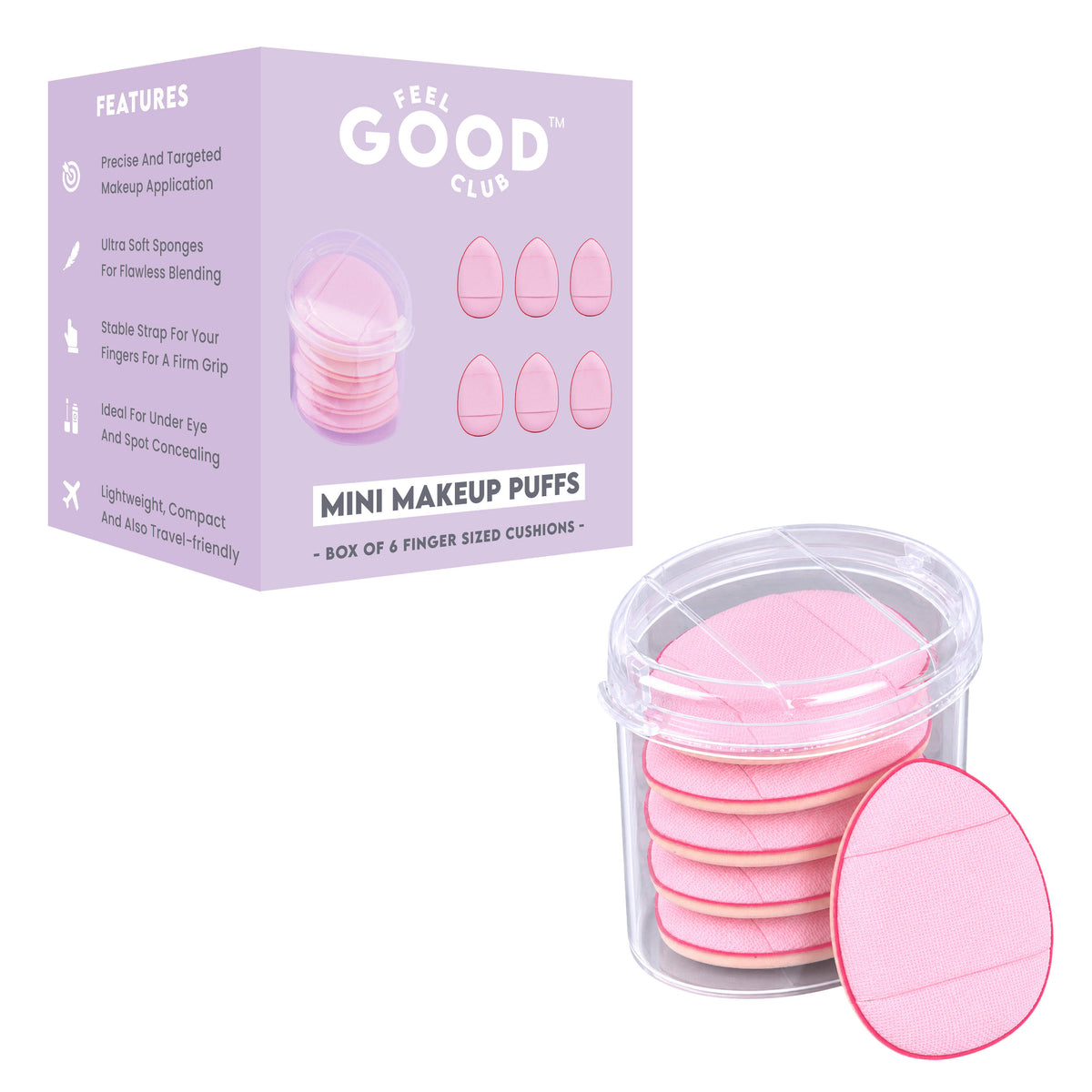 Set Of 6 Finger Puffs With A Storage Case Mini Makeup Cushion Blender Sponges | C83 - view 2