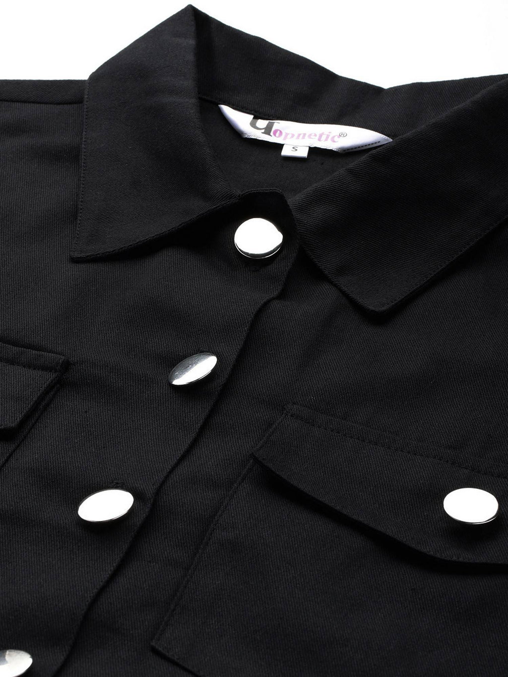 Women's Black Solid Pure Cotton Denim Jacket | JC78 - view 4