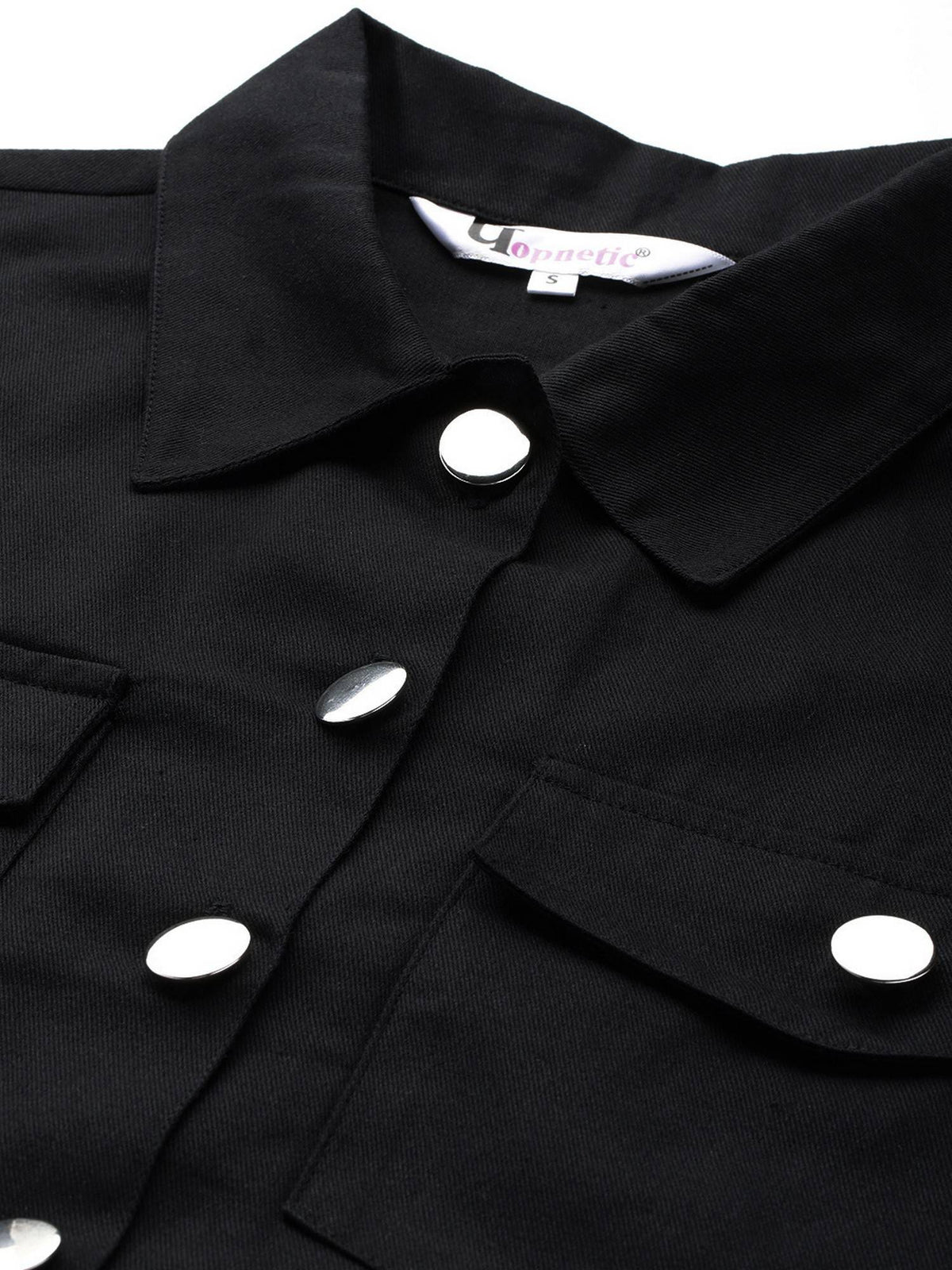 Women's Black Solid Pure Cotton Denim Jacket | JC78 - view 4