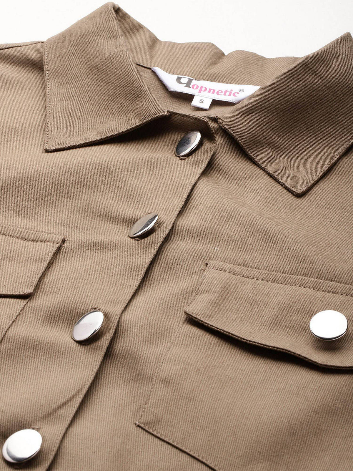 Women's Taupe Solid Pure Cotton Denim Jacket | JC78 - view 4