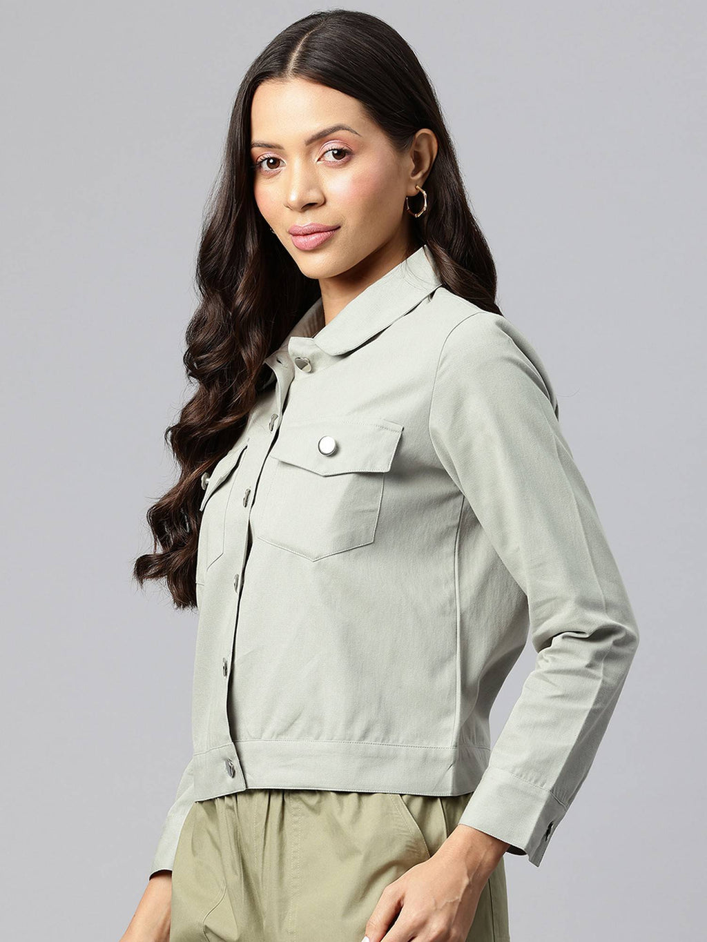 Women's Black Solid Pure Cotton Denim Jacket | JC78 - view 17