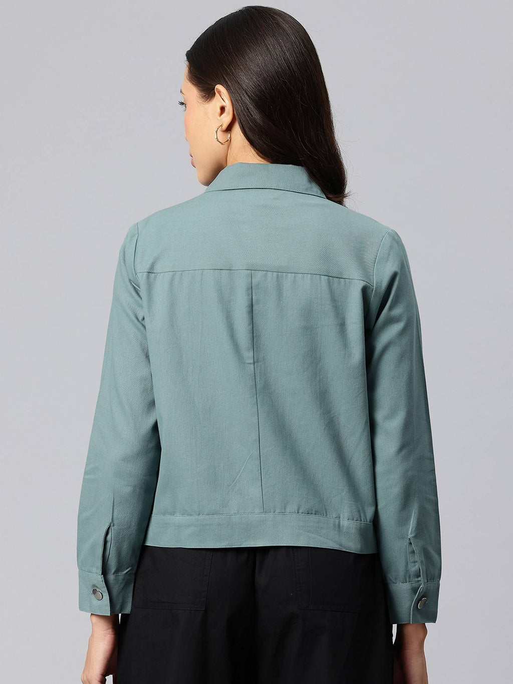Women's Black Solid Pure Cotton Denim Jacket | JC78 - view 9
