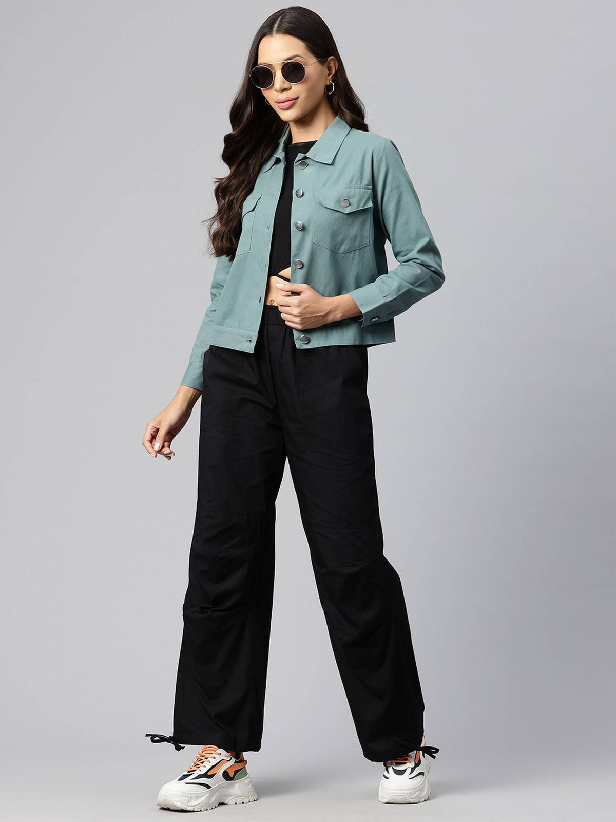 Women's Black Solid Pure Cotton Denim Jacket | JC78 - view 12