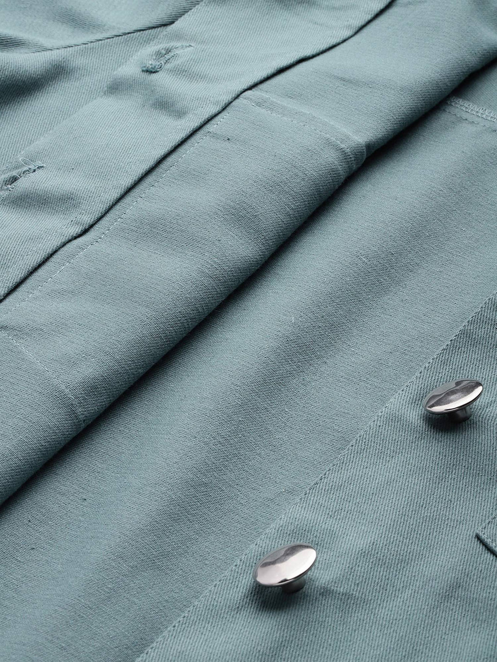 Women's Teal Solid Pure Cotton Denim Jacket | JC78 - view 7