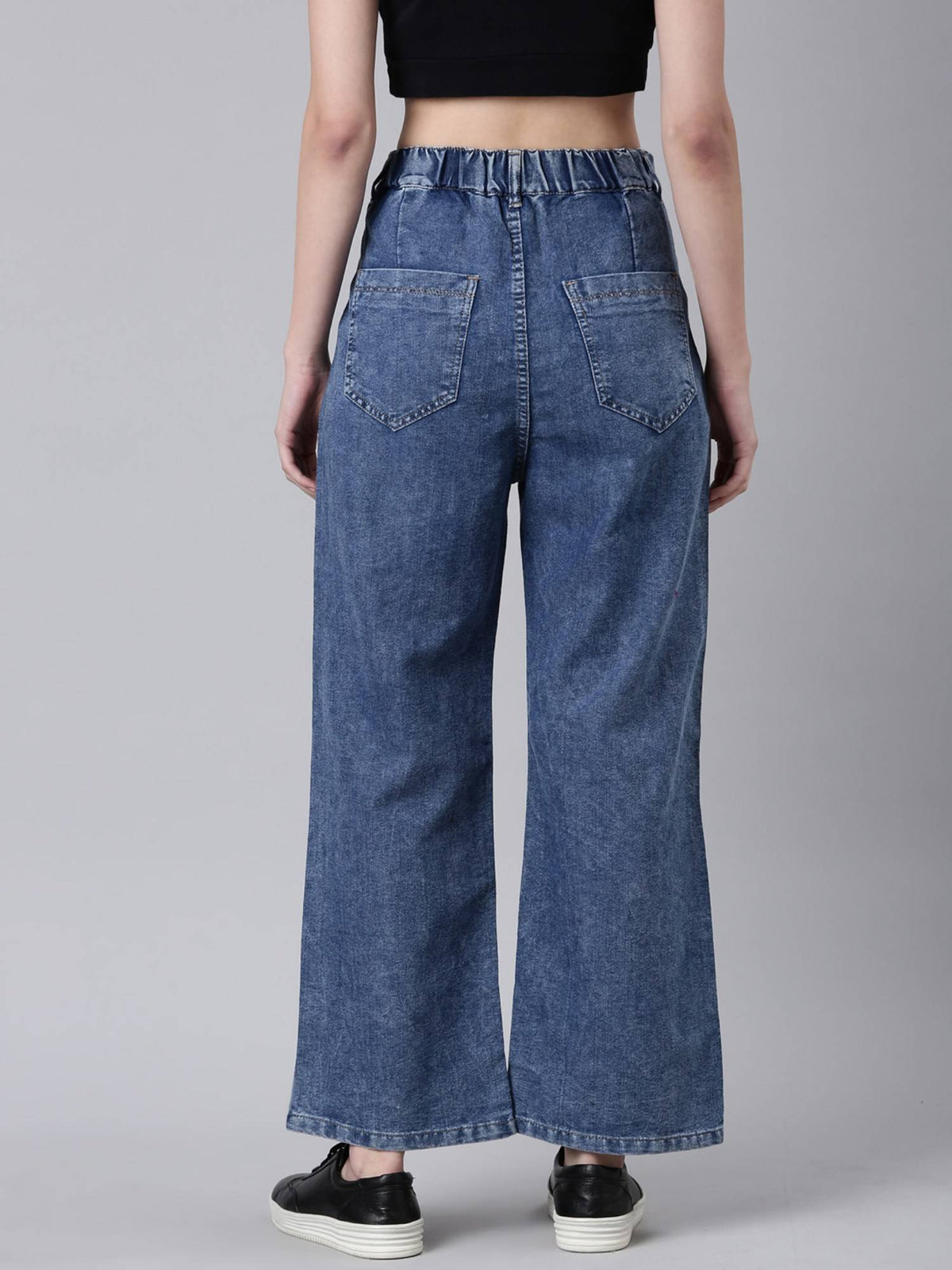 Women Highly Distressed Mid-Rise Blue Wide Leg Denim Jeans | BG78 - view 3