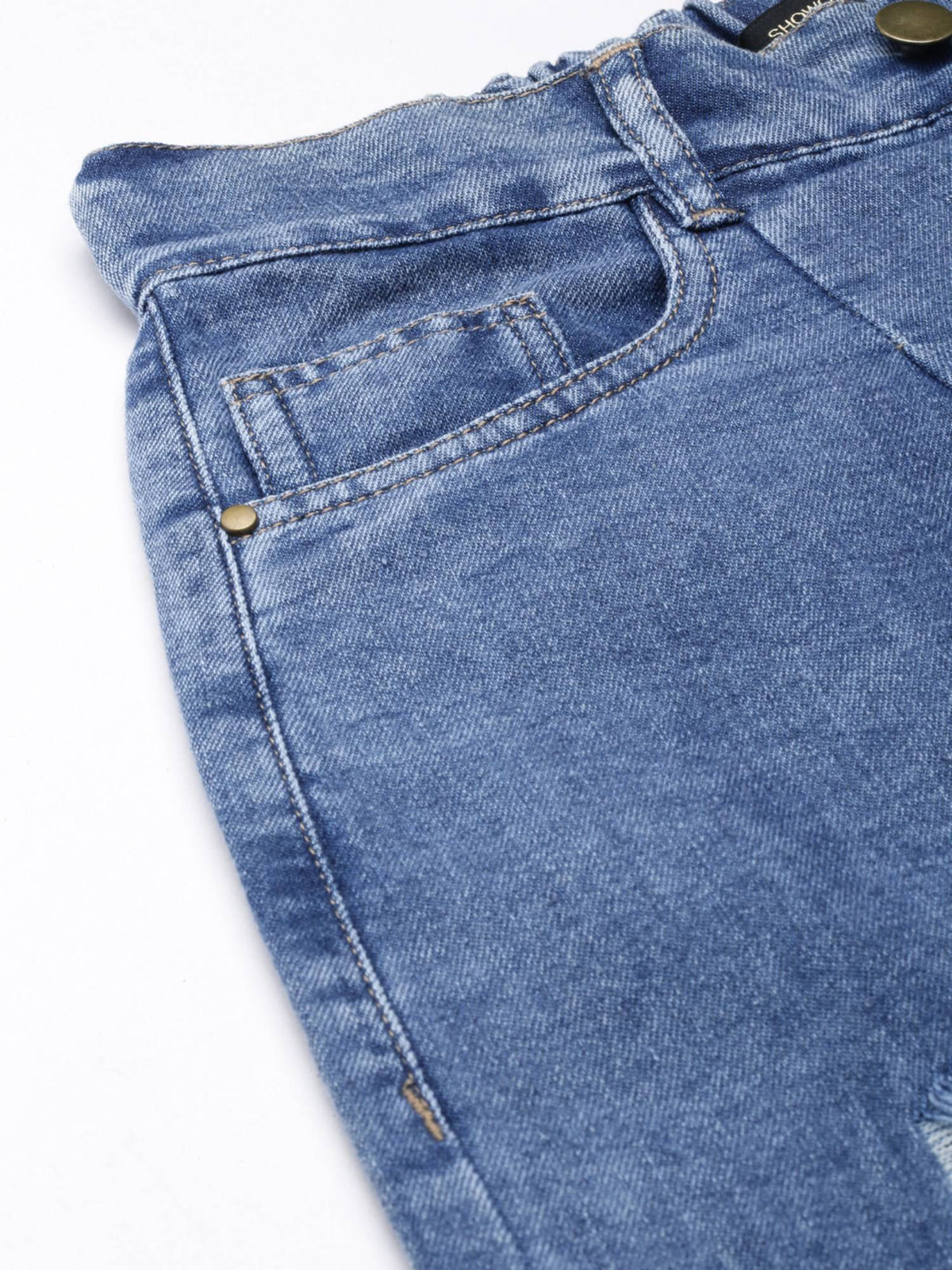 Women Highly Distressed Mid-Rise Blue Wide Leg Denim Jeans | BG78 - view 5