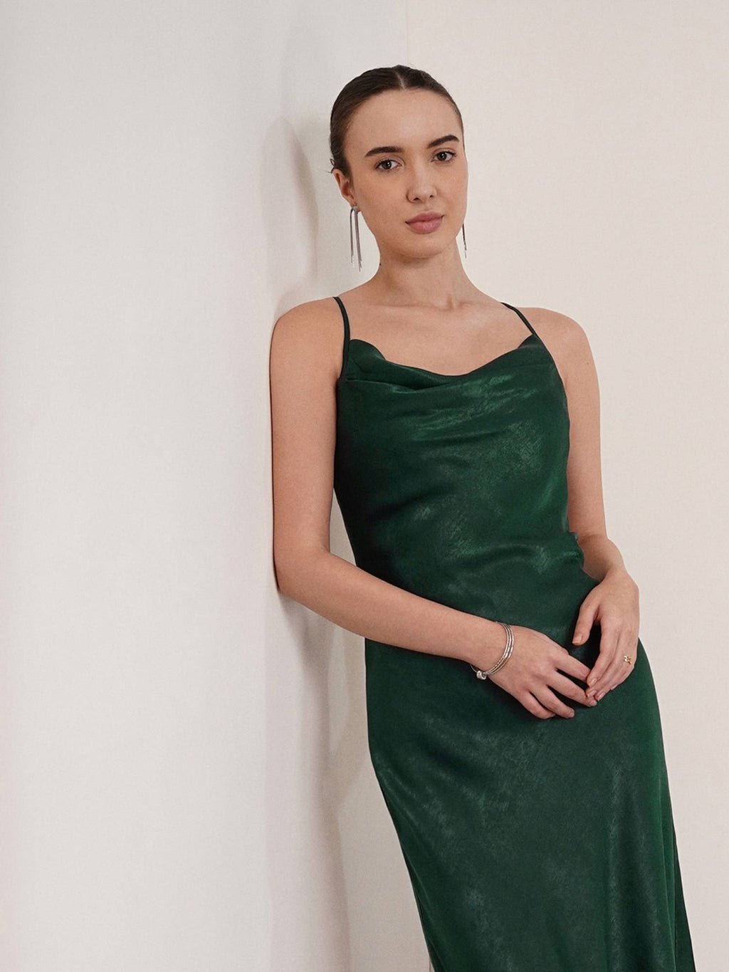 Satin Slip Dress - Green | D56 - view 2