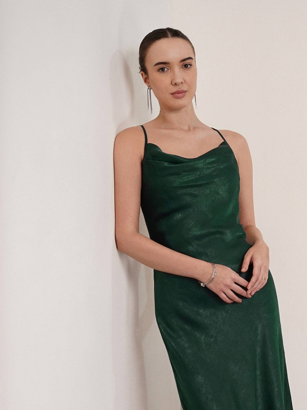 Satin Slip Dress - Green | D56 - view 2
