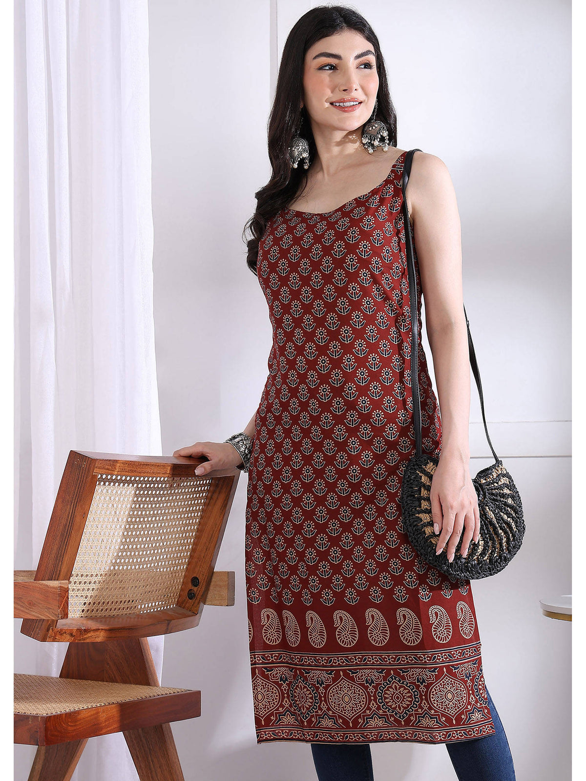 Women Maroon Floral Kurta | FY93 - view 1