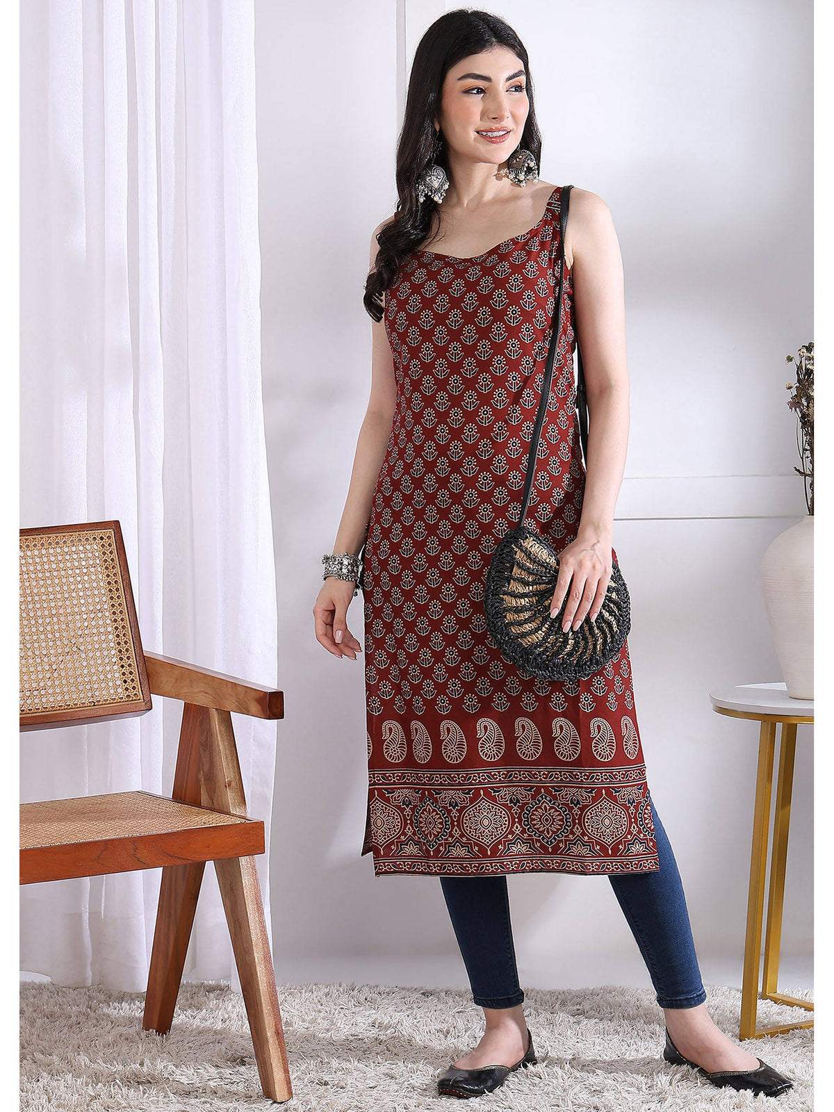 Women Maroon Floral Kurta | KDG - view 6