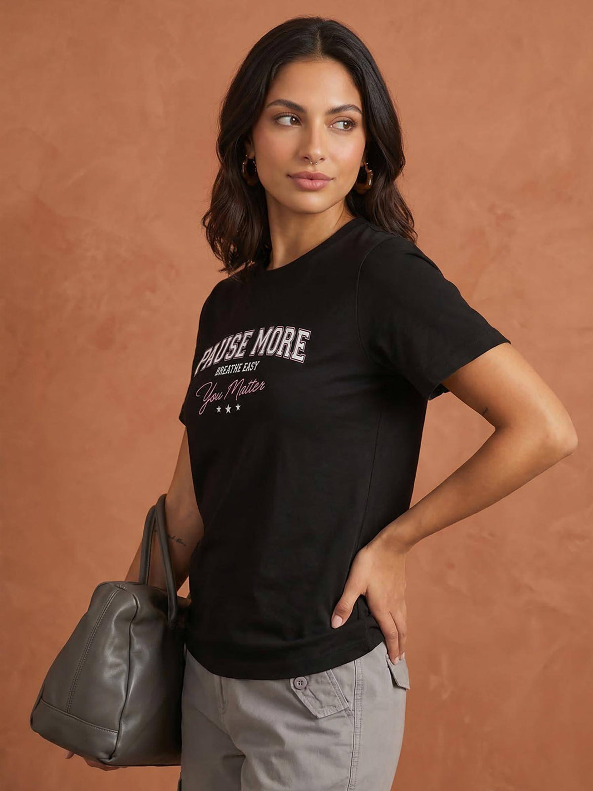 Black Regular Fit Typography T-Shirt | TS56 - view 4