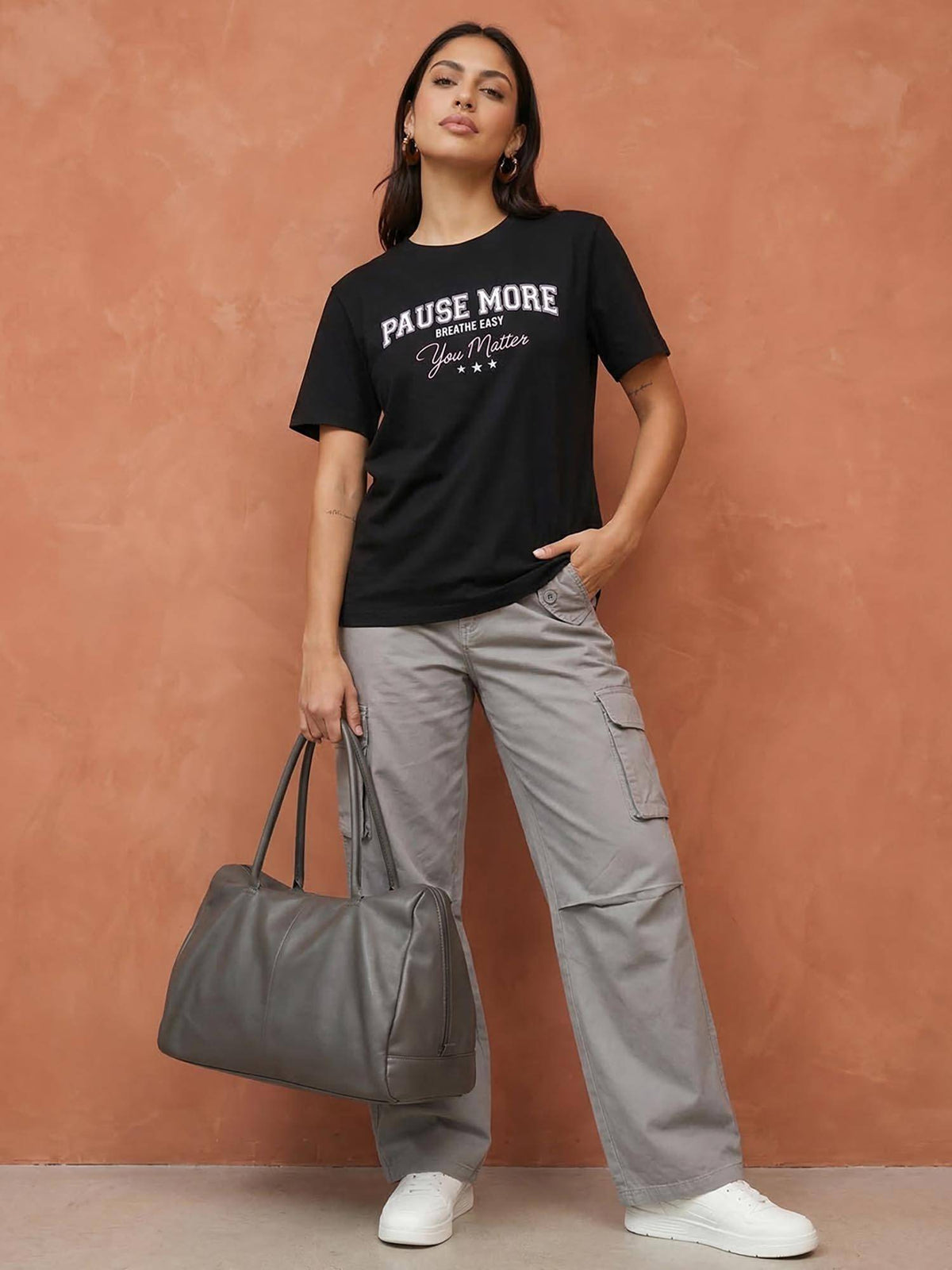 Black Regular Fit Typography T-Shirt | TS56 - view 5