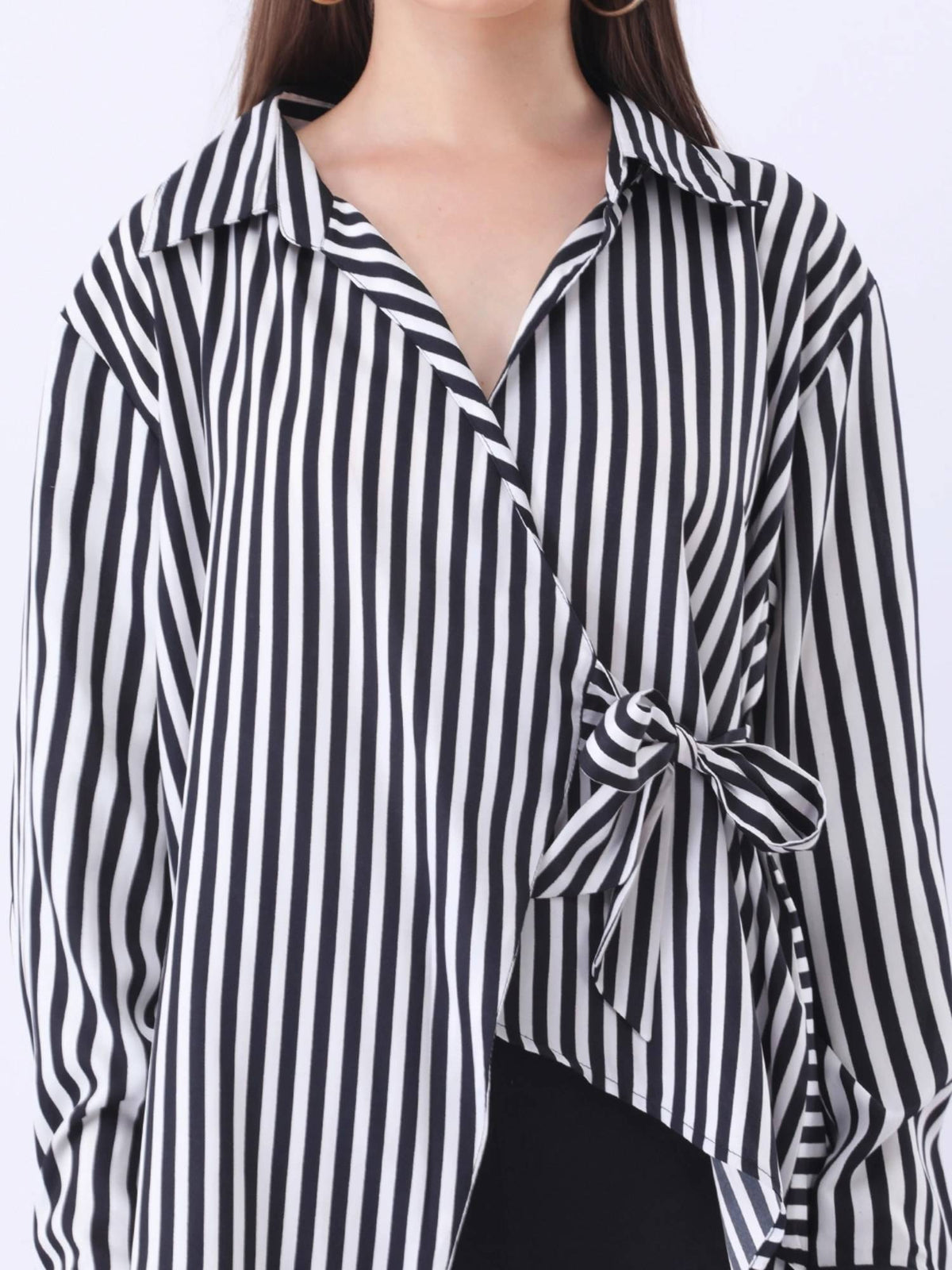 Black and White Stripe Side Tie-Up Shirt | S67 - view 3