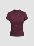 High Neck Ruched Short Sleeve Tee | TS56 - view 1