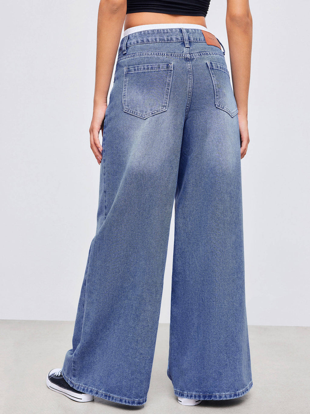 Denim Mid Rise Solid Wide Leg Jeans | WL90 - view 5