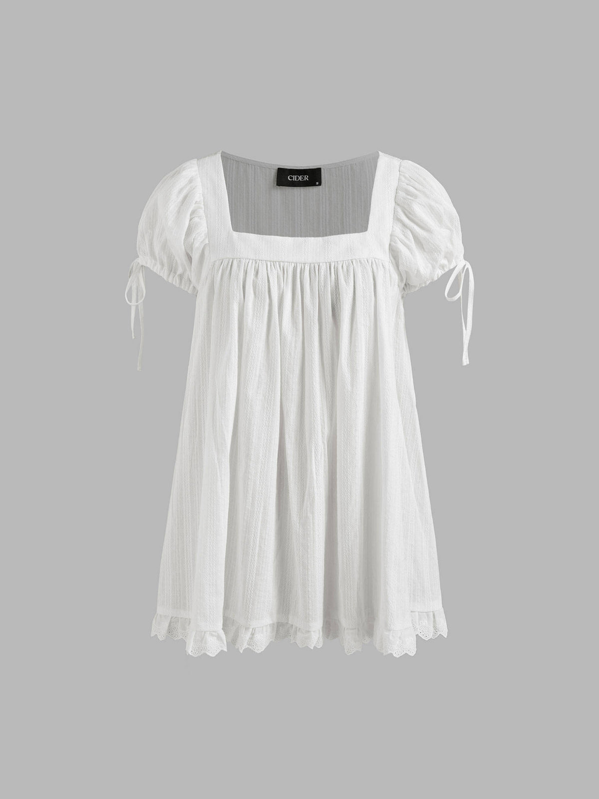 Recycled Cotton Square Neck Solid Ruffle Knotted Short Sleeve Blouse Top | S67 - view 2