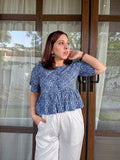 Petals Blue Printed Peplum Top | pt51 - view 1