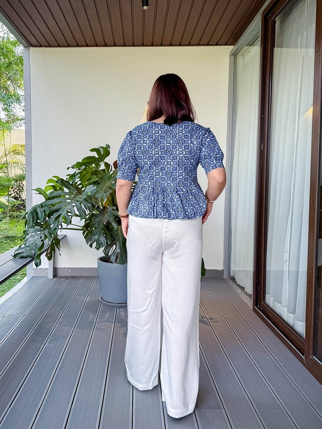 Petals Blue Printed Peplum Top | pt51 - view 2