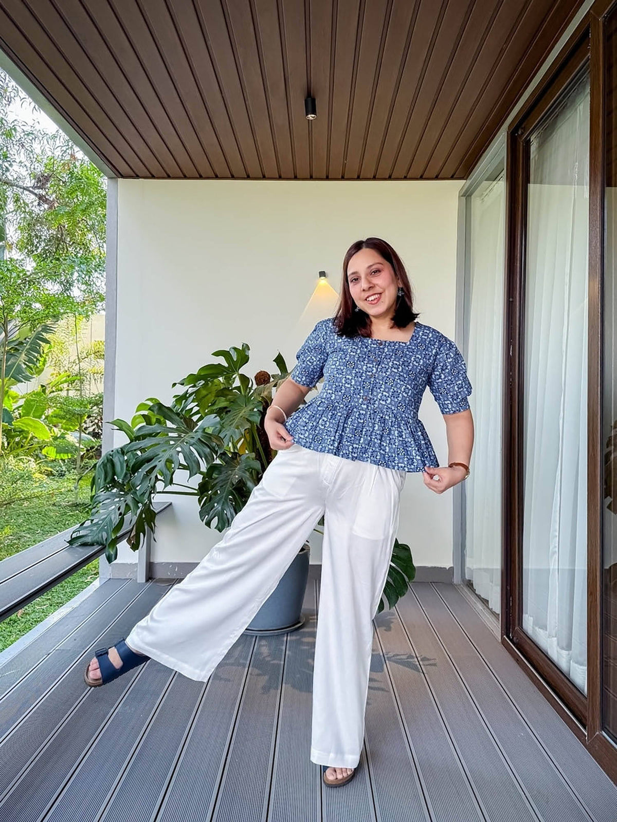 Petals Blue Printed Peplum Top | pt51 - view 3