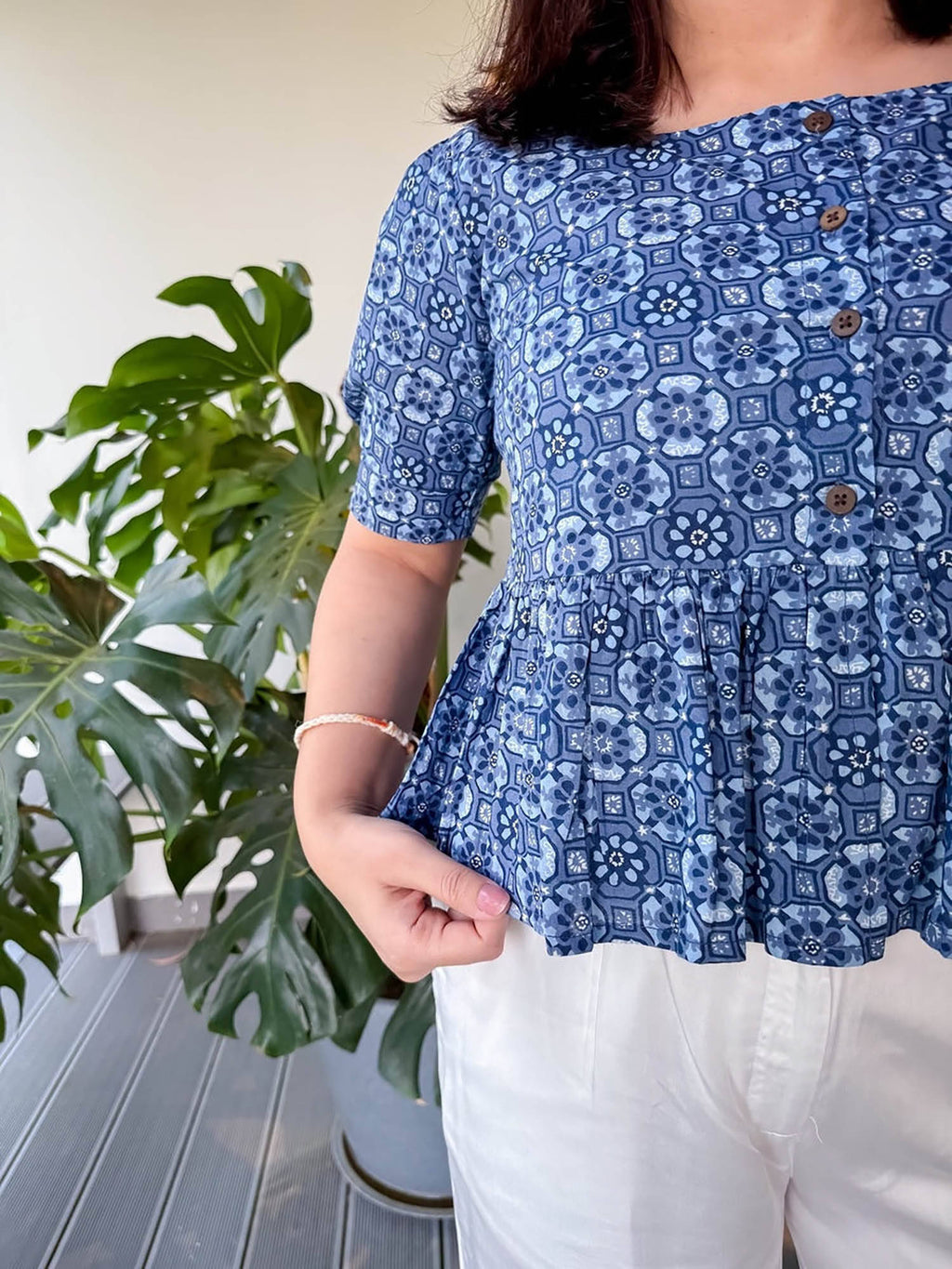 Petals Blue Printed Peplum Top | pt51 - view 4