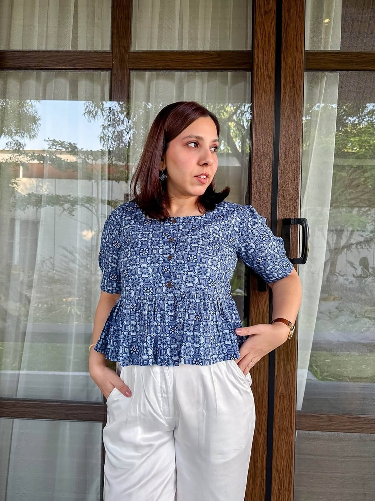 Petals Blue Printed Peplum Top | pt51 - view 5