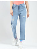 Womens Blue Solid Straight Fit Jeans | ST23 - view 1