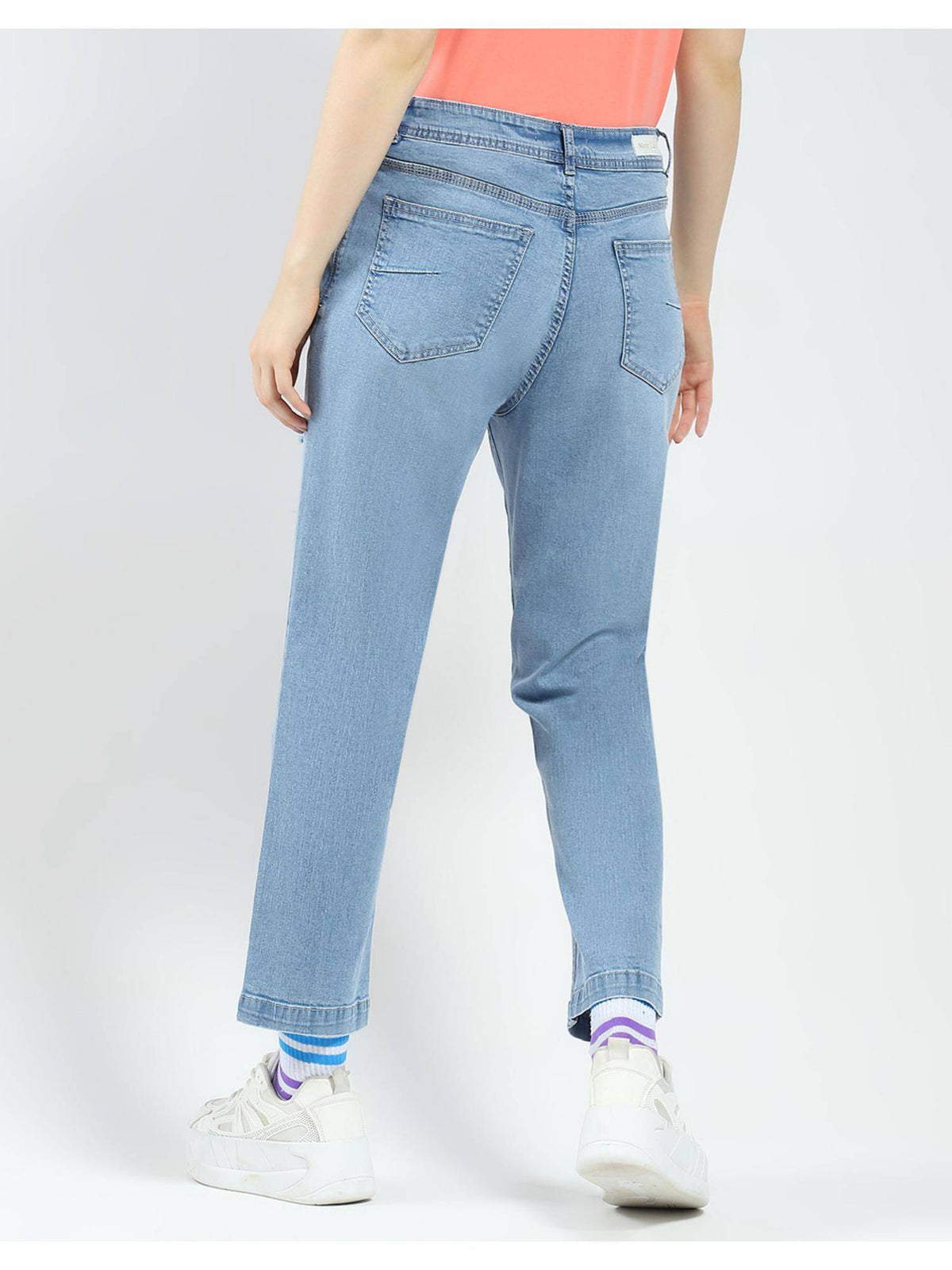 Womens Blue Solid Straight Fit Jeans | ST23 - view 4