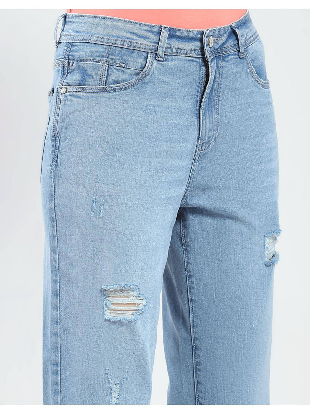 Womens Blue Solid Straight Fit Jeans | ST23 - view 6