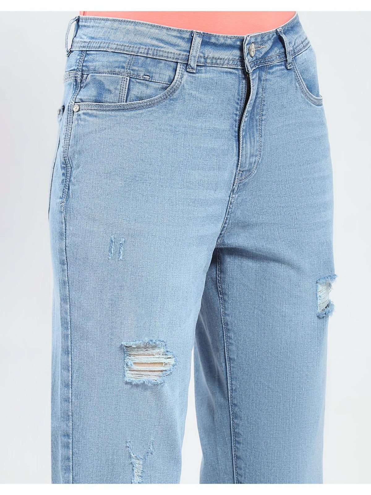 Womens Blue Solid Straight Fit Jeans | ST23 - view 6