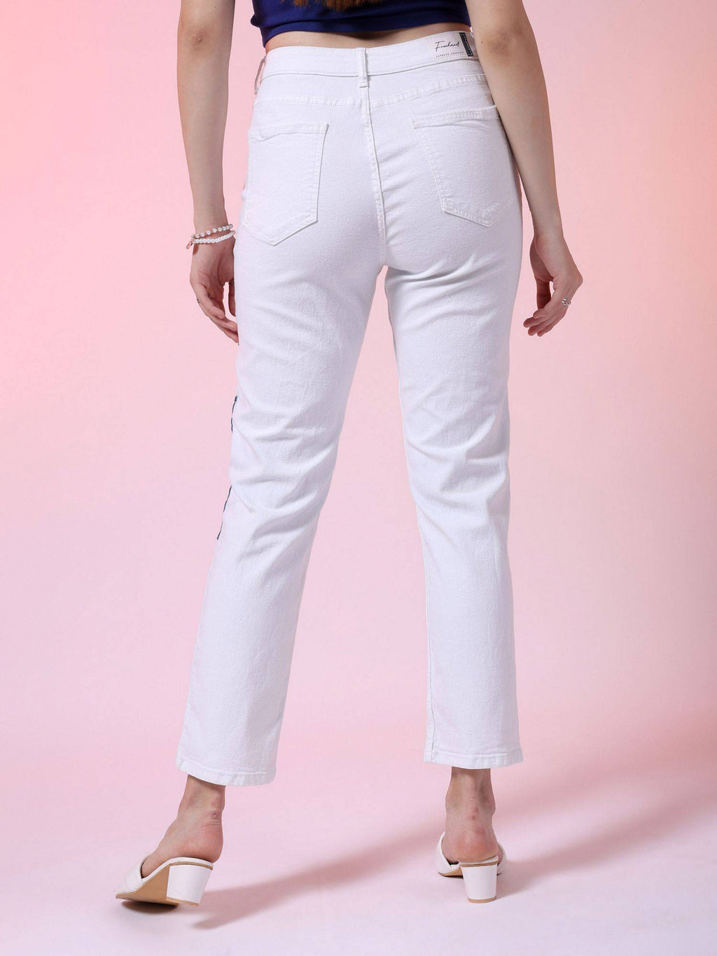 Women Straight Fit Solid Mid Rise White Jeans | ST23 - view 2
