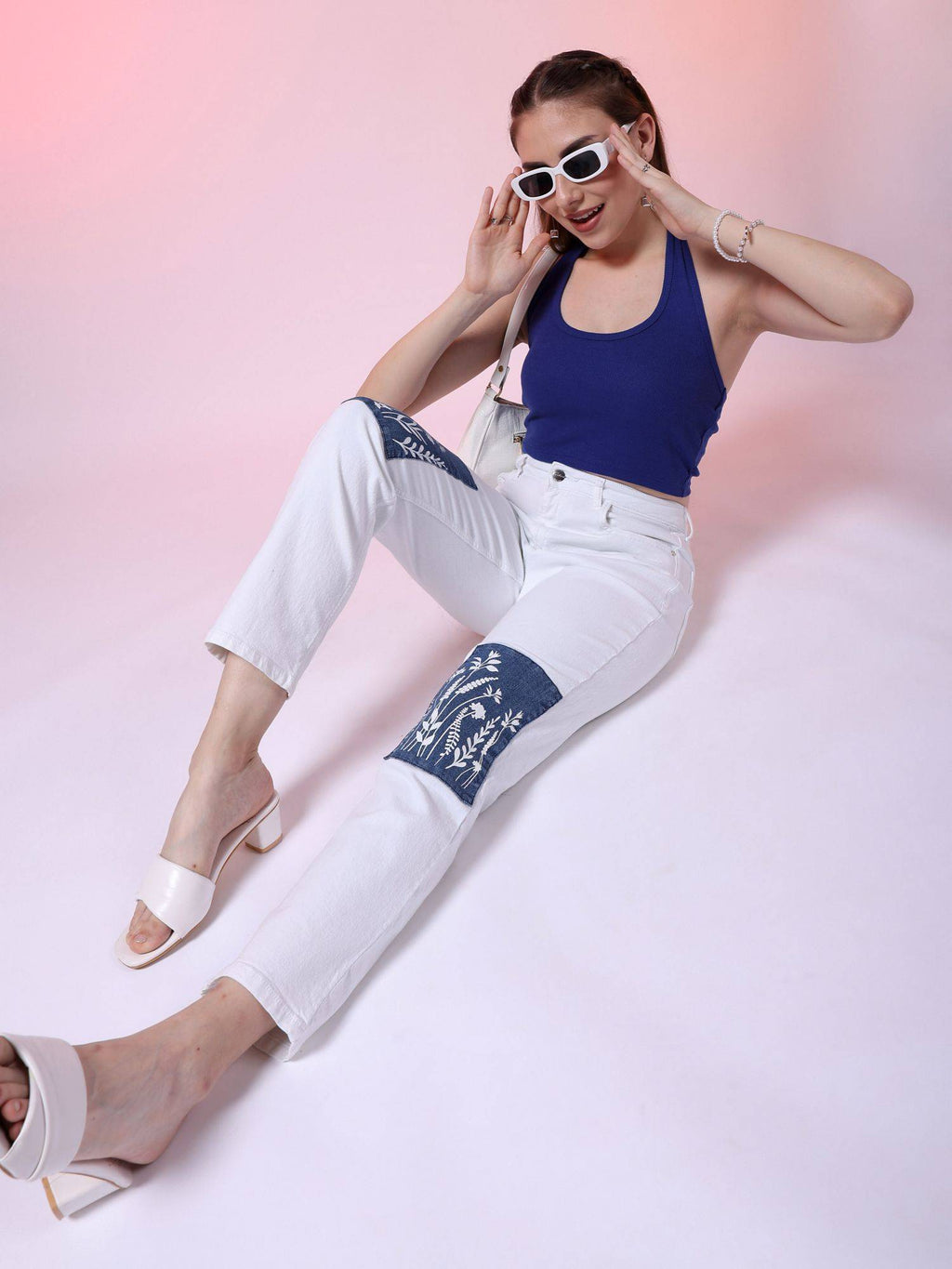 Women Straight Fit Solid Mid Rise White Jeans | ST23 - view 3