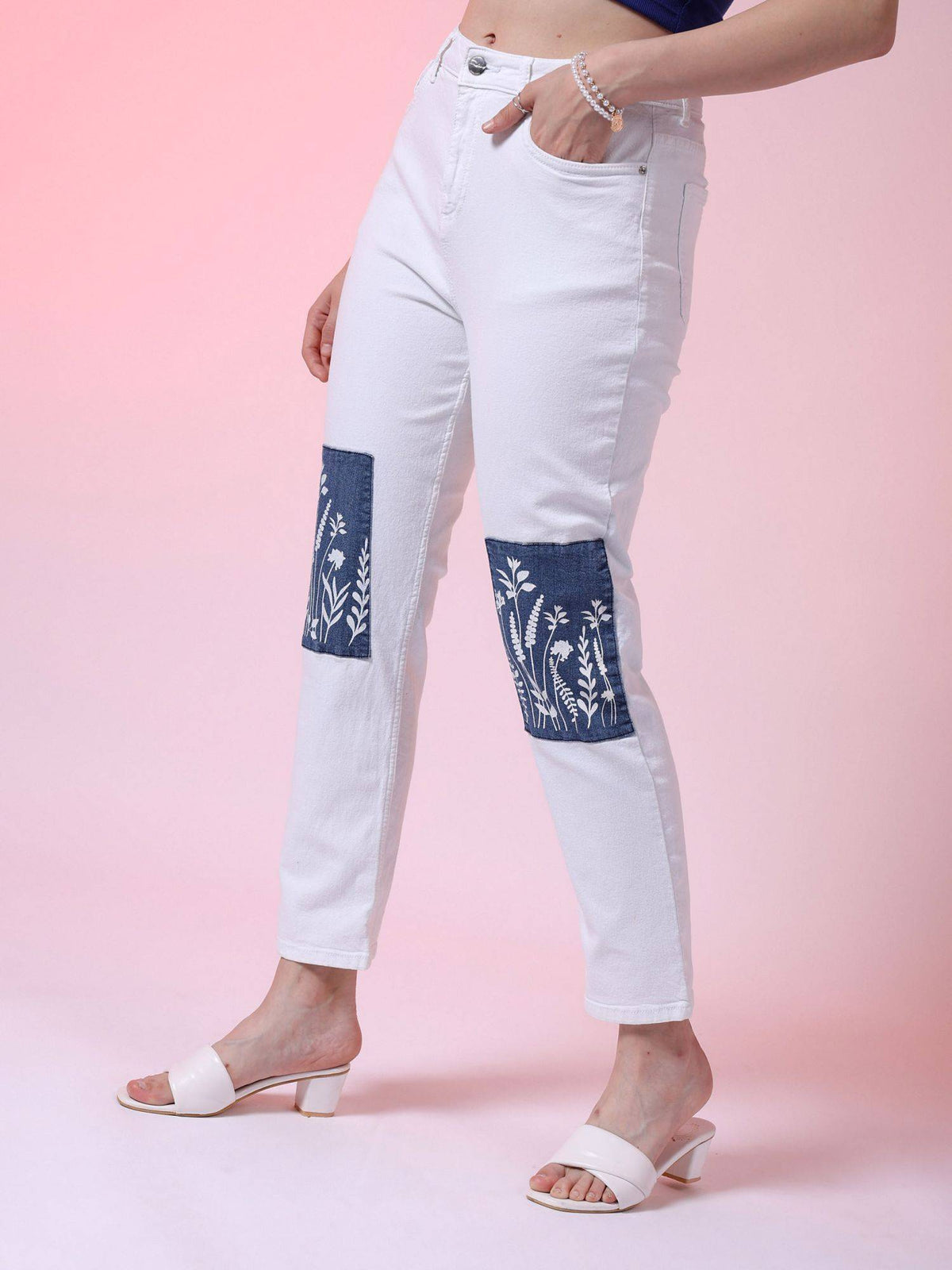 Women Straight Fit Solid Mid Rise White Jeans | ST23 - view 4
