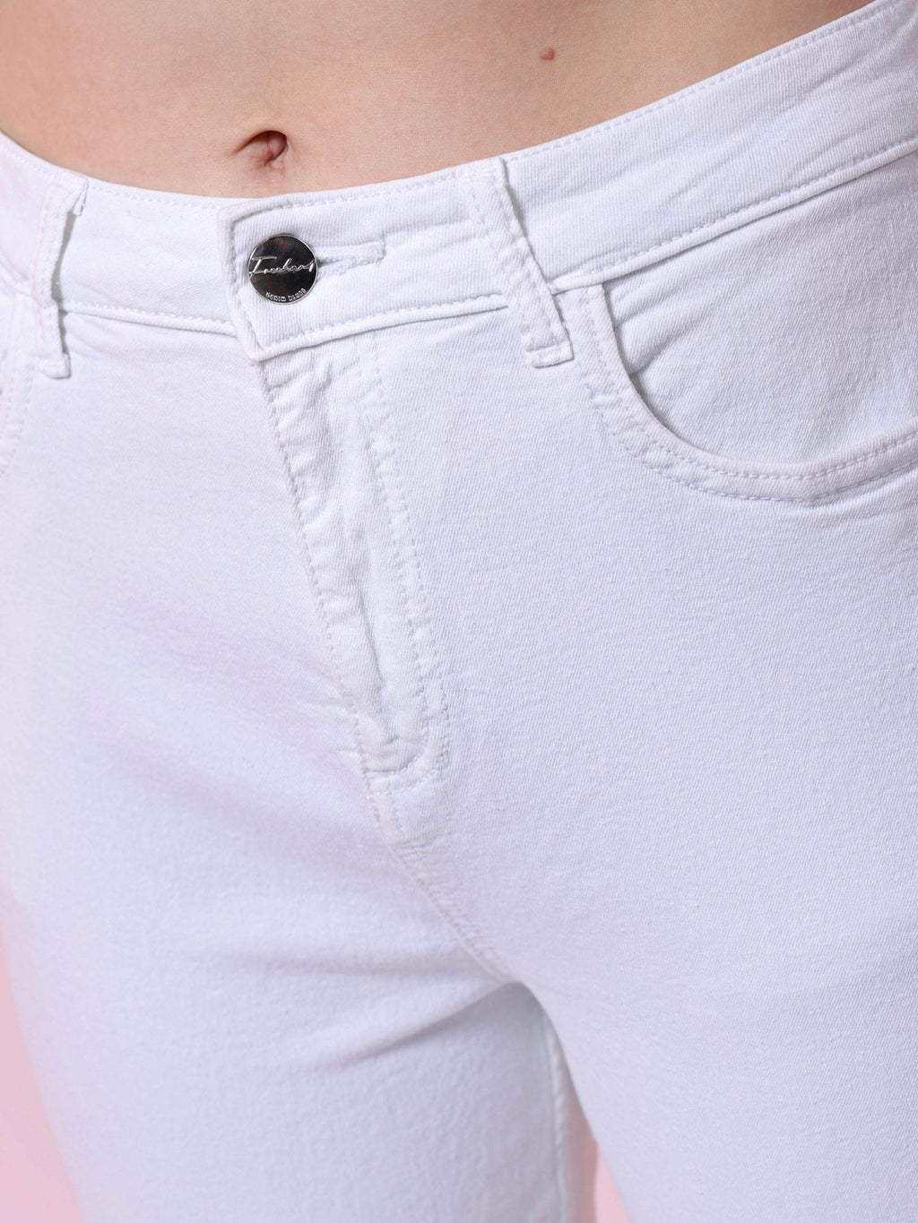Women Straight Fit Solid Mid Rise White Jeans | ST23 - view 5