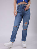 Women Straight Fit Solid High Rise Blue Jeans | ST23 - view 1