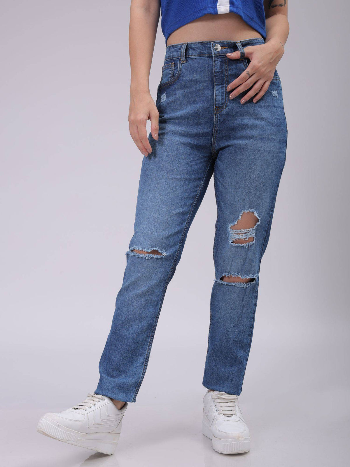 Women Straight Fit Solid High Rise Blue Jeans | ST23 - view 1
