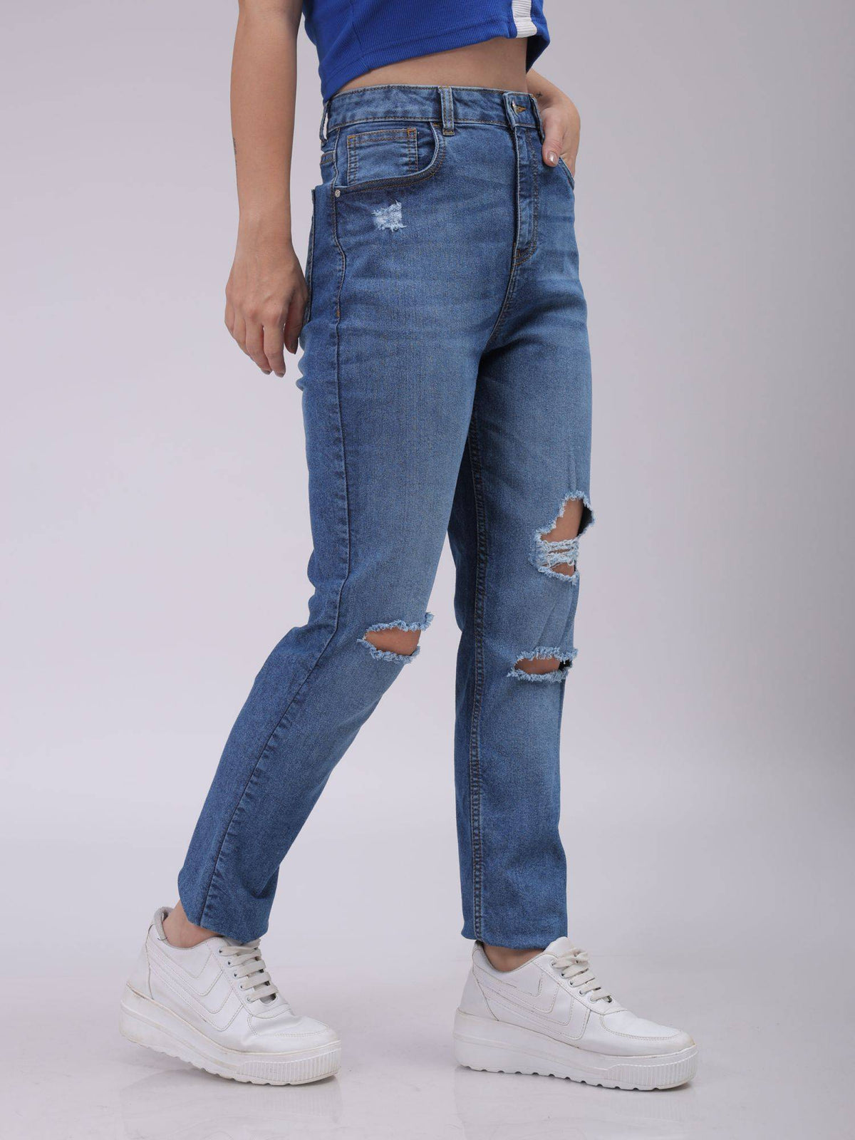 Women Straight Fit Solid High Rise Blue Jeans | ST23 - view 2