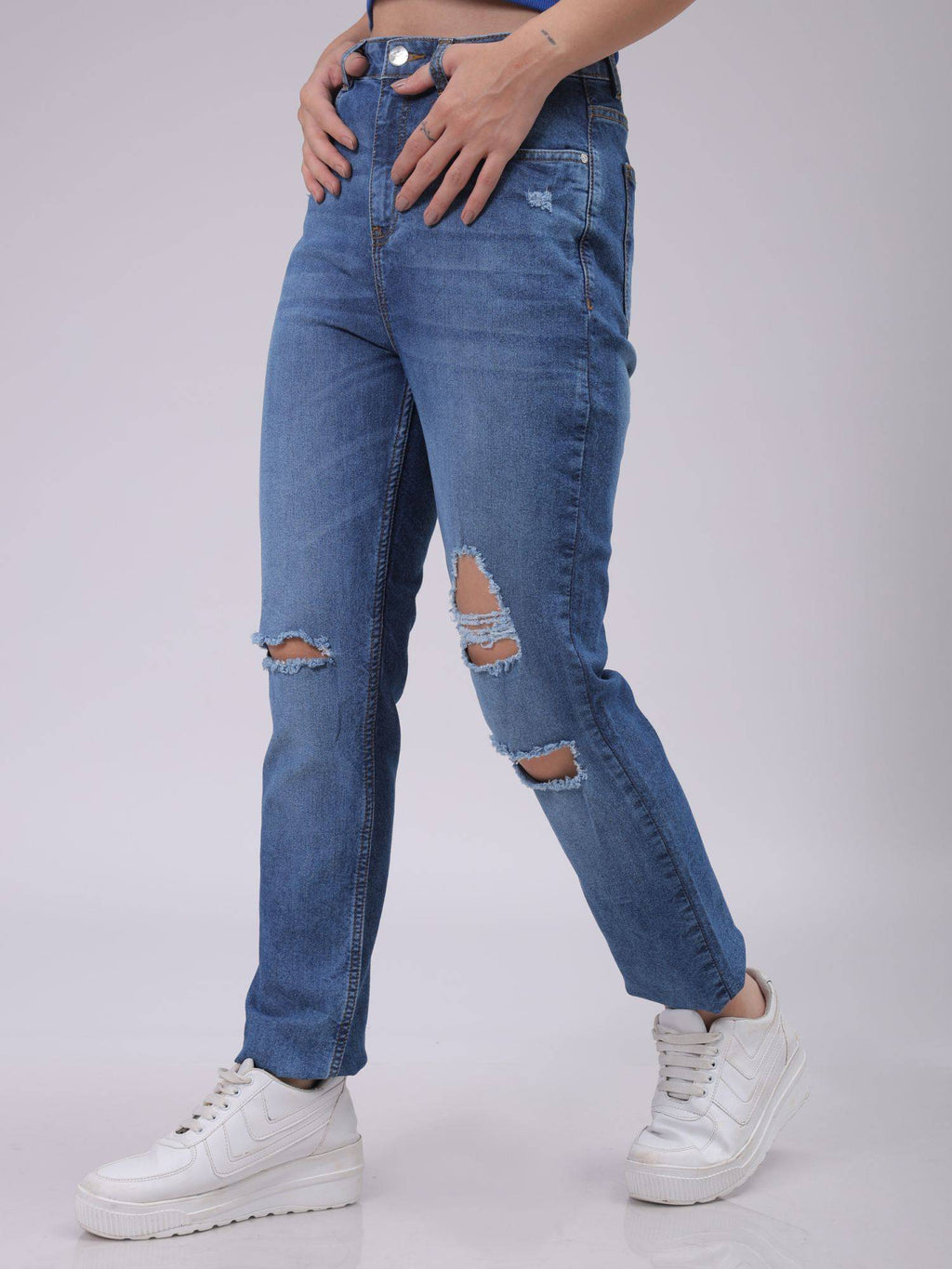 Women Straight Fit Solid High Rise Blue Jeans | ST23 - view 3