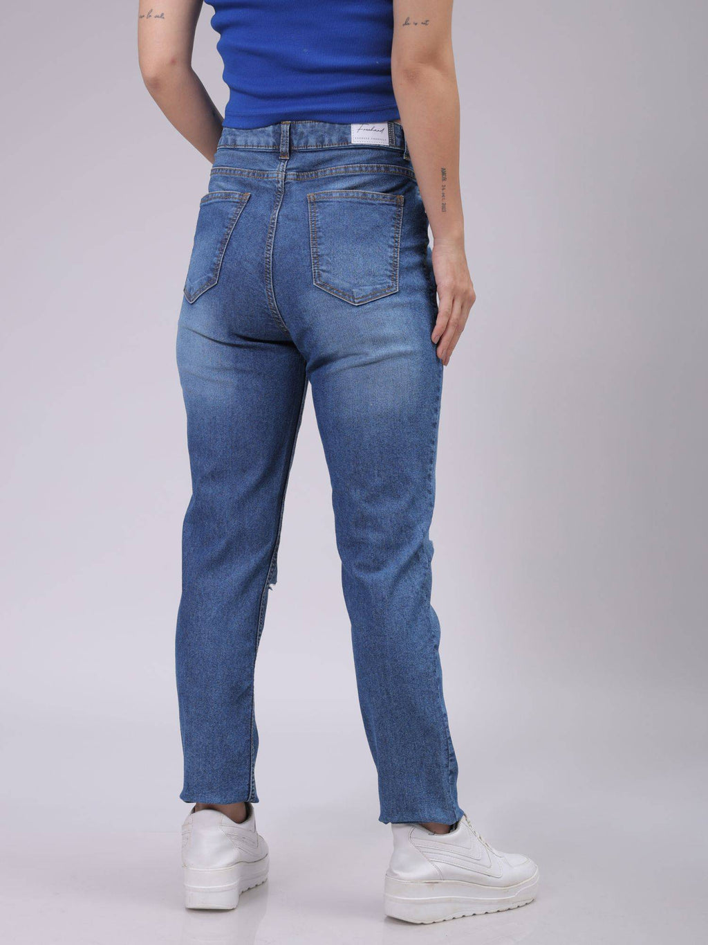 Women Straight Fit Solid High Rise Blue Jeans | ST23 - view 7
