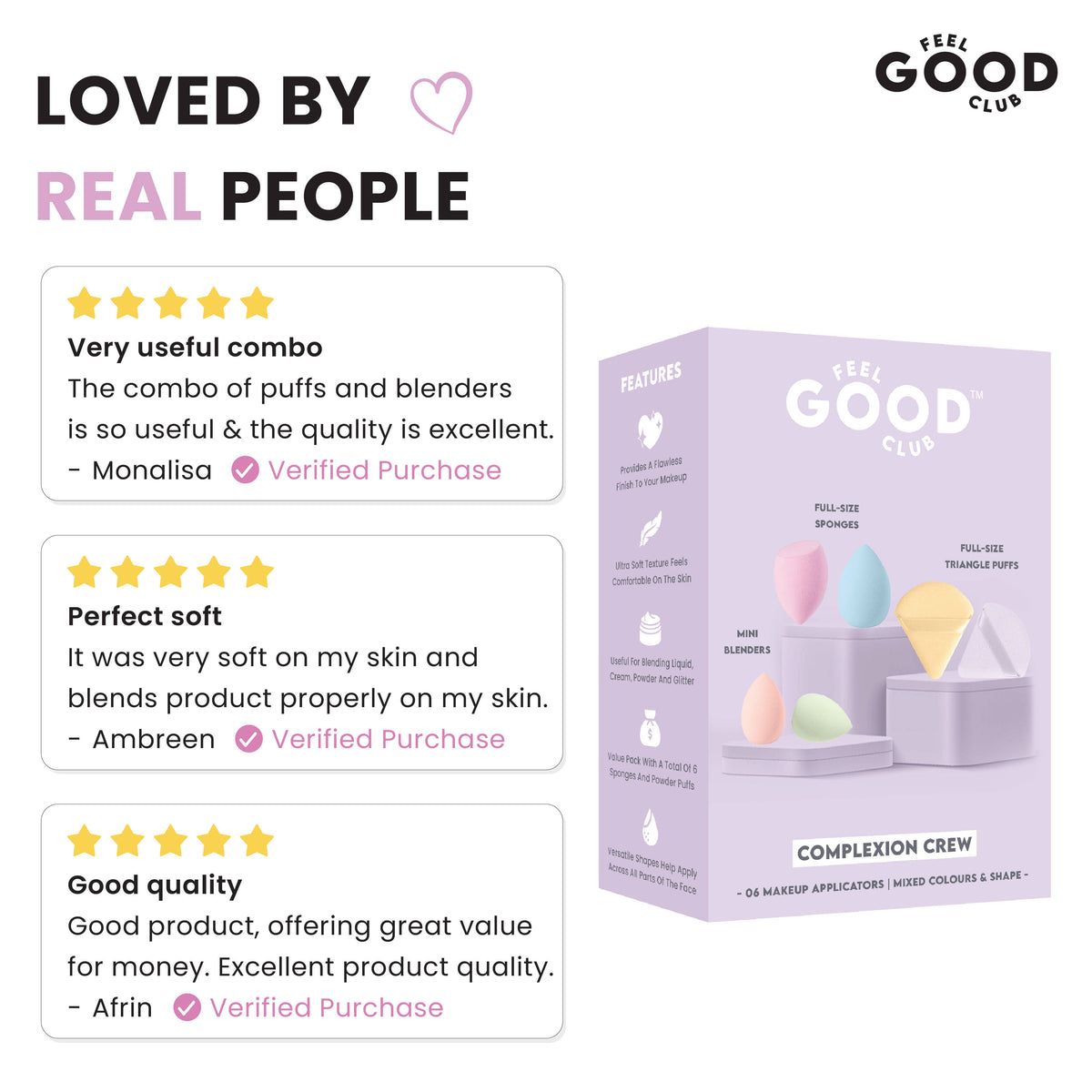 6 Pc Makeup Applicators in Mixed Colours- Beauty Sponge Blenders & Pizza Powder Puffs | C83 - view 4