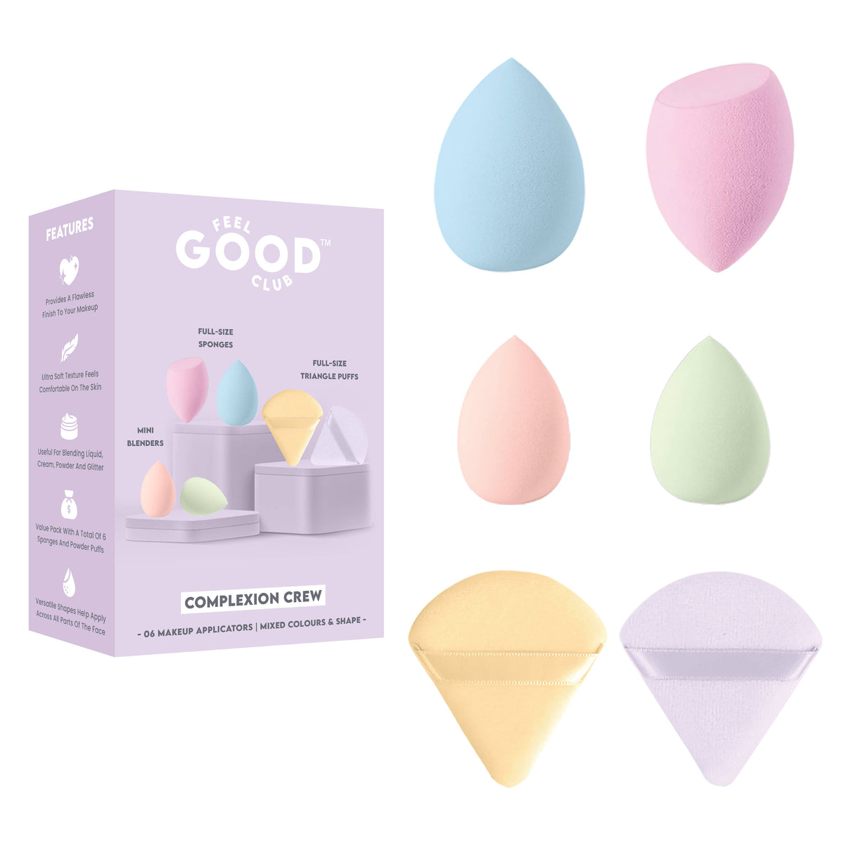 6 Pc Makeup Applicators in Mixed Colours- Beauty Sponge Blenders & Pizza Powder Puffs | C83 - view 1
