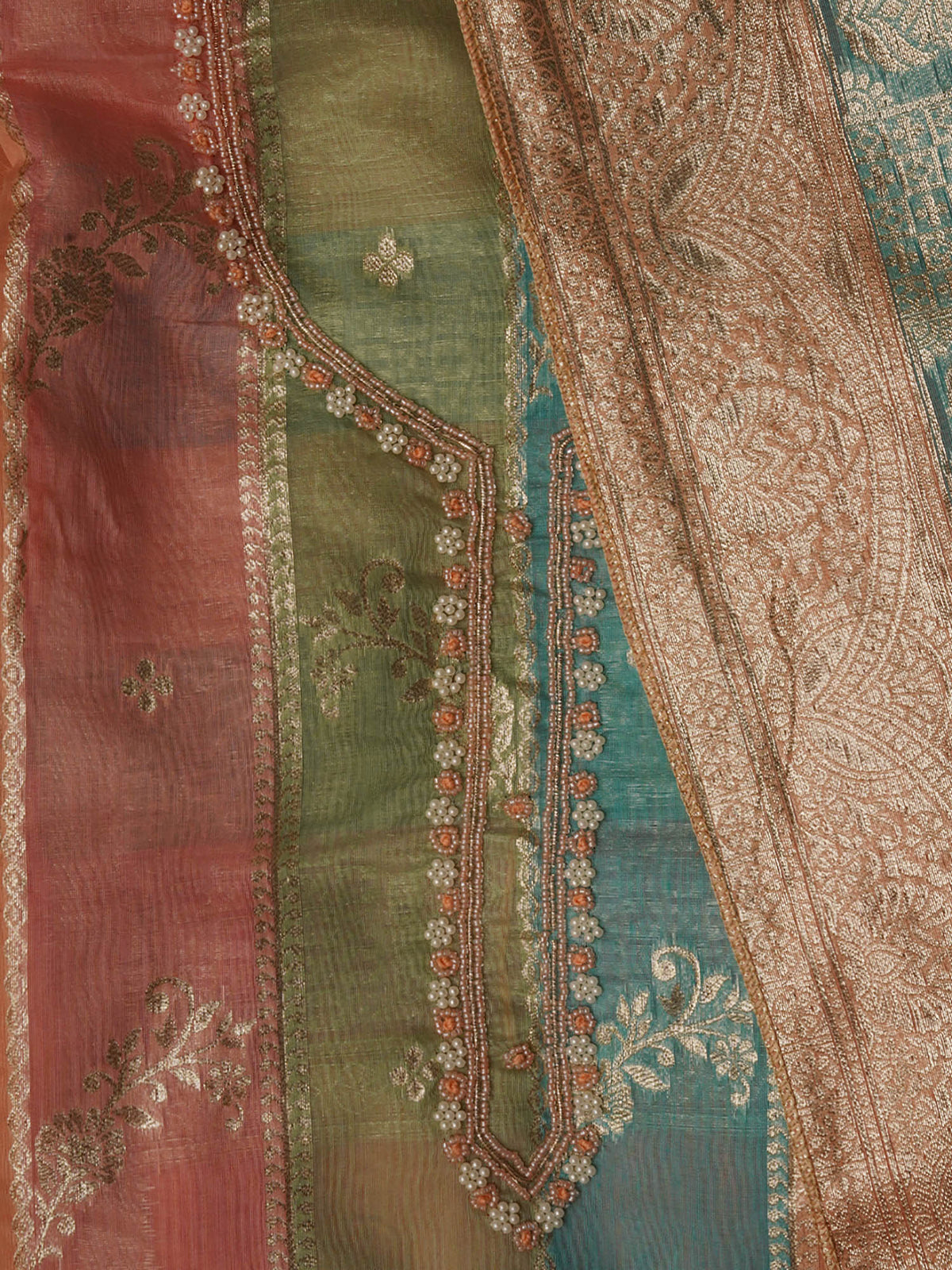 Pink Zari Embellished Unstitched Kurta and Unstitched Bottom with Dupatta (Set of 3) | D56 - view 18